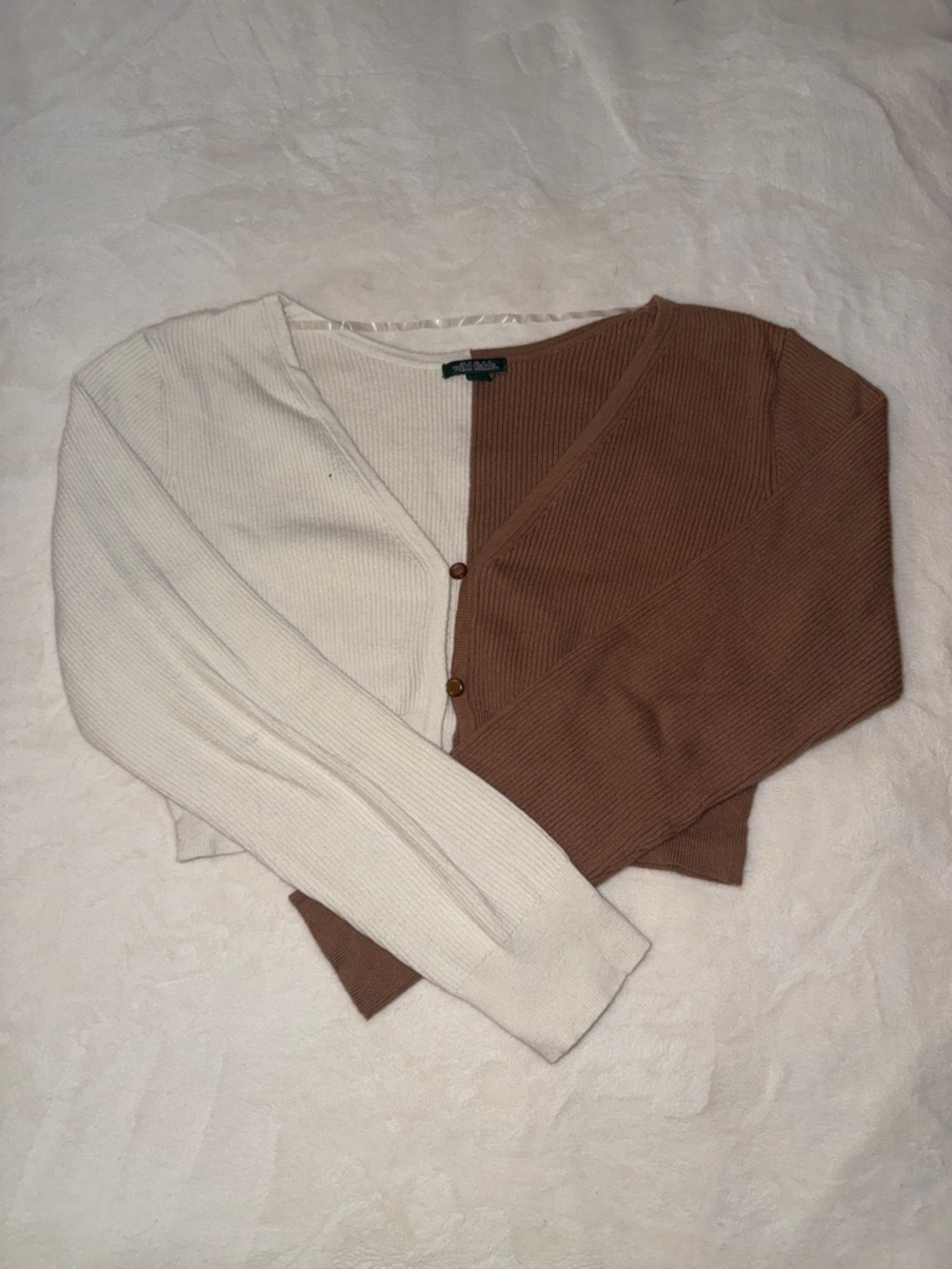 wild fable Cream and Brown Two-Tone Cropped Cardigan